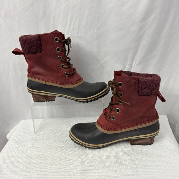 Sorel Boots Womens Size 7 Slimpack Lace II Red Leather Winter Snow Duck - Picture 8 of 10